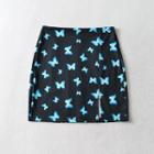 Butterfly Print A-line Slit Mini Skirt