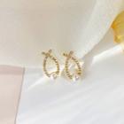 Rhinestone Faux Pearl Dangle Earring 1 Pair - Stud Earrings - White Faux Pearl - Gold - One Size