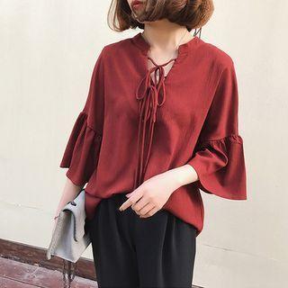 Bell-sleeve Lace-up Chiffon Top