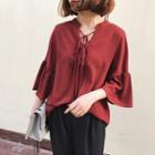 Bell-sleeve Lace-up Chiffon Top