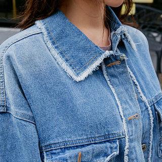 Cutout-hem Oversized Denim Jacket