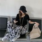 High-waist Printed Leopard Straight-cut Pants Black & White - One Size