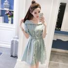 Short-sleeve Striped Shirtdress With Belt