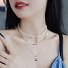 Lettering Pendant Alloy Faux Pearl Layered Necklace