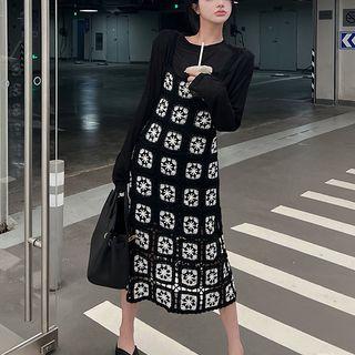 Spaghetti Strap Midi A-line Dress / Long-sleeve Top
