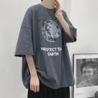 Moon Printed Round-neck Short Sleeve T-shirt