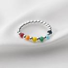 Bead Ring 1 Pc - Colorful Beads - Silver - One Size