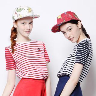 Short-sleeve Embroidered Striped T-shirt