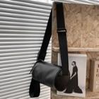 Wide Strap Faux Leather Barrel Crossbody Bag Black - One Size