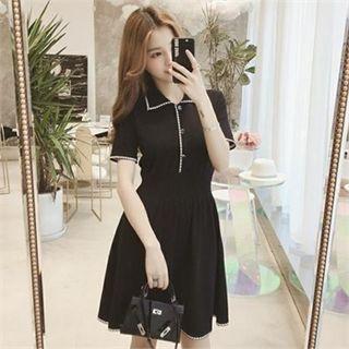 Contrast-trim Knit Polo Shirtdress