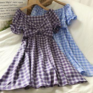 Plaid Knotted A-line Dress
