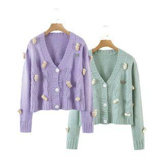 Bear Accent Cropped Cardigan