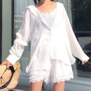 Plain Light Jacket / Set: Lace Trim Camisole Top + Shorts