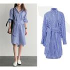 Striped Long-sleeve Loose-fit Shirtdress