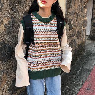 Patterned Knit Vest Green - One Size