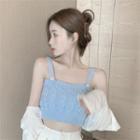 Knit Cropped Camisole Top Blue - One Size