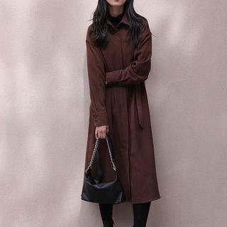 Belted Waist Plain Midi Dress