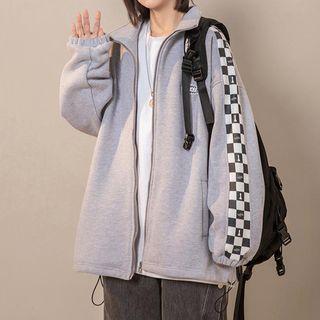 Checkerboard Panel Stand Collar Jacket