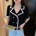 Short-sleeve Notch Lapel Double-breasted Cardigan
