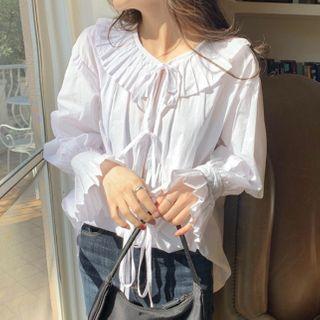 Flared-cuff Ruffle Blouse 3263 - White - One Size