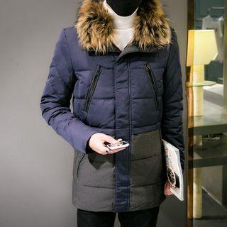 Faux Fur Collar Colour Block Padded Coat