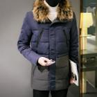 Faux Fur Collar Colour Block Padded Coat