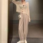 Buttoned Long Sleeve Crop Top / Wide Leg Pants