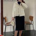 Pocket Detail Button Jacket / Long-sleeve Knit Dress / Set