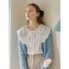 Lace-collar Tie-neck Blouse White - One Size