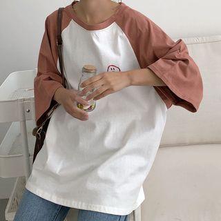 Emoji Print Elbow-sleeve T-shirt