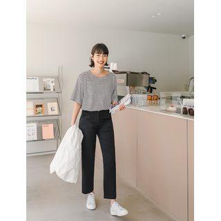 Plus Size Belted Straight-cut Pants