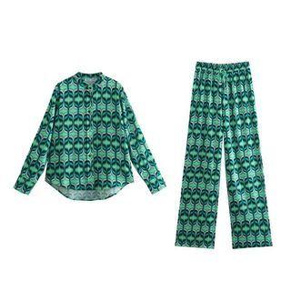 Patterned Shirt / High Waist Wide Leg Pants