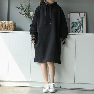 Mock Two-piece Long Sleeve Hoodie Dress