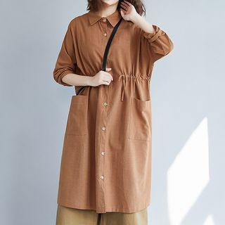 Pocket Drawstring Shirt Dress