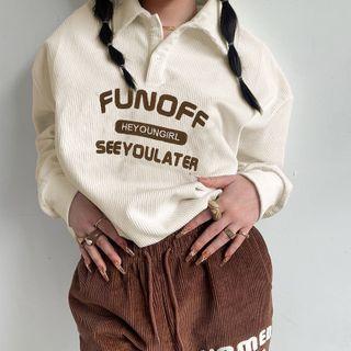 Long Sleeve Lettering Button-front Ribbed Top
