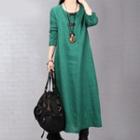 Frog-button Long-sleeve Maxi A-line Dress