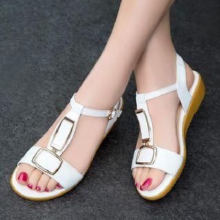 Metal Buckle T-strap Sandals