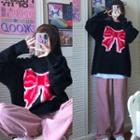 Long-sleeve T-shirt / Bow Print Sweater / Wide Leg Pants