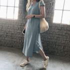 V-neck Cap-sleeve Long T-shirt Dress