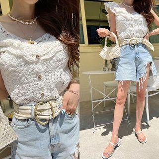 Capelet Sleeveless Crochet Blouse Ivory - One Size