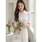 Half-placket Puff-sleeve Lace Blouse