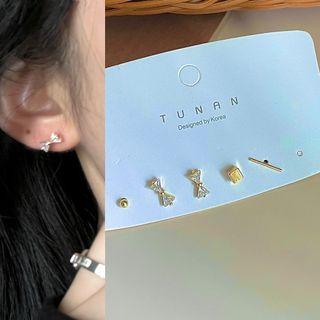 Set Of 5: Stud Earring 1879a - 1 Pair - Bow Earring - Silver - One Size
