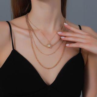 Rhinestone Star Pendant Layered Necklace S536 - 01 - Gold - One Size