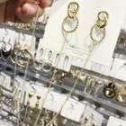 Rhinestone Hoop Chained Earring As Shown In Figure - One Size