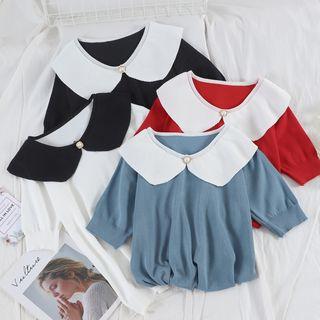 Color Block Peter Pan Collar Short-sleeve Top