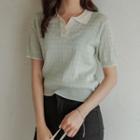 Pastel Contrast-trim Cable Knit Polo Shirt