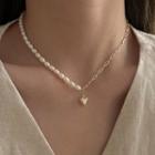 Genuine Pearl Heart Pendant Necklace Gold - Gold