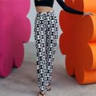 High-waist Floral Print Plaid Straight-fit Pants