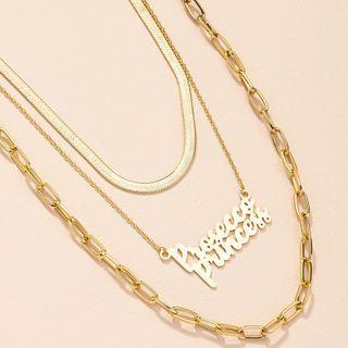 Lettering Pendant Layered Alloy Necklace X486 - Gold - One Size