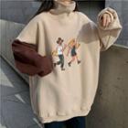 Mock Neck Cartoon Printed Color Block Sweatshirt